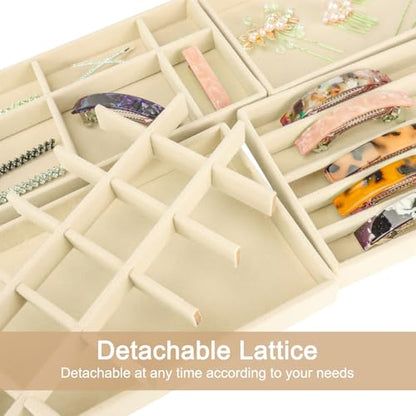 12Pcs Velvet Stackable Jewelry Trays, Jewelry Drawer Organizer, Large Removable Display Jewelry Tray, Necklace Bracelet Storage Box for Earring, Ring, Brooch, Watch (Beige) - color: 12 Pack-Beige