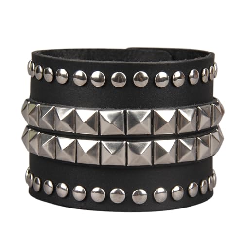 Jeilwiy Punk Leather Wristbands for Men Bracelets Handmade Wide Cuff Bangle Braided Jewelry Black Brown Adjustable - Punk Father's Gifts - color: 01 Leather Cuff Bracelet Black