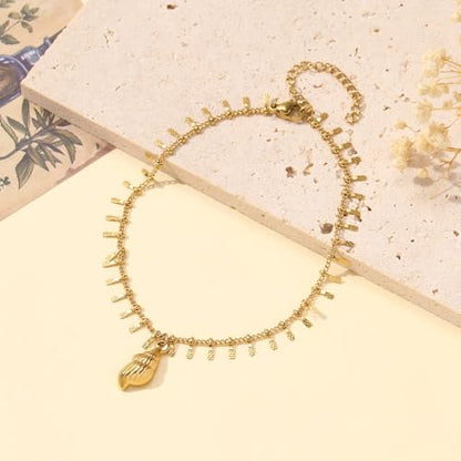 Lit Wall Gold Anklets for Women 18K Gold Plated Adjustable Summer Simple Foot Jewelry Ankle Bracelet for Women - style: Conch Shell