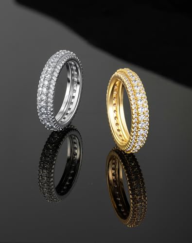 Bling Halo Stacking Ring for Men Women - 18k Gold Plated Stackable Cubic Zirconia Band - Created Diamond Iced Out Hip Hop Jewelry Gifts - color: Mens Style A-Gold Plated, size: 10