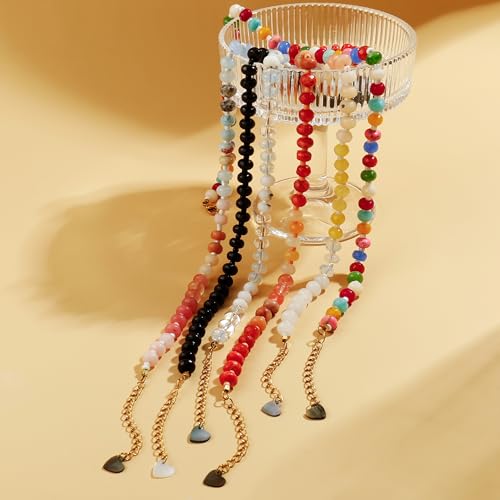 Joya Love Colorful Gemstone Beaded Necklaces For Women Trendy Rainbow Natural Stone Boho Handmade Stainless Steel Waterproof Strand Necklaces Jewelry For Women Gift - color: White Yellow