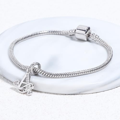 925 Sterling Silver Letter Charms for Pandora Bracelets Silver Letter A Alphabet Charm Initial Dangle Charms Beads Jewelry Gift for Women - style: Dangle Letter Charm A