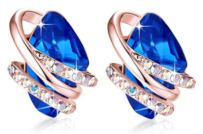 Gifts for Women, Wish Stone Stud Earrings with Birthstone Crystals, 18K Rose Gold Plated or Silver-tone - color: 109-September-Sapphire Blue-Rose Gold Plated