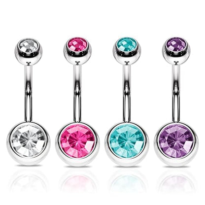 14GA Surgical Steel & Synthetic Opal Resin Belly Button Rings for Women | 3/8" Length, 5mm x 8mm Ball, Classic Look, Super High Quality - style: Titanium 4pcs Clear, Pink, Aqua, Tanzanite