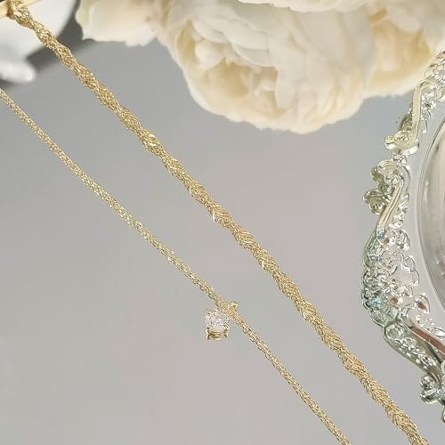 Luxval Diamond Pendant Gold Necklace for Women，Dainty 18k Gold Plated Choker Necklaces Simple Gold Jewelry Gifts for Women - color: Gold-Round CZ Layered