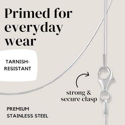 KISPER Sterling Silver Plated Snake Chain Necklace Women Stainless Steel | 1mm, 14-30 inches, non-tarnish, waterproof, hypoallergenic, nickel-free, secure lobster clasp