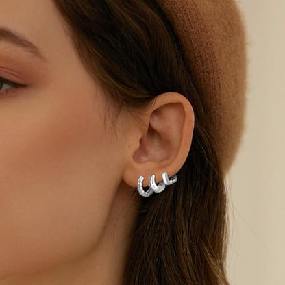 Wgoud Small Gold Hoop Earrings Set for Women, 6 Pairs 14K Gold Plated Hypoallergenic Lightweight Huggie Hoops Earrings, Trendy Cartilage Cubic Zirconia Earrings for Women Gifts. - color: 02Silver