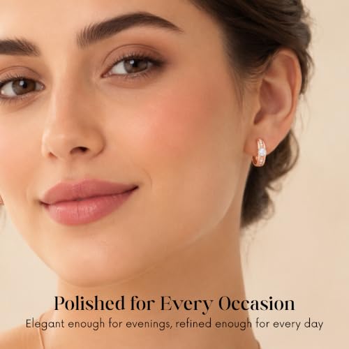 Gempires Huggie Hoop Earrings for Women | Cubic Zirconia Fashion Earrings Collection | Gold, Silver & Rose Gold Tone Styles | Lightweight Everyday Jewelry - color: Stone Center Hoop