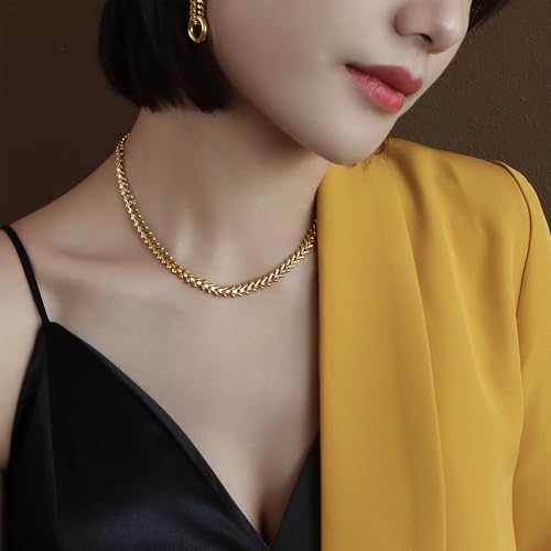 Jean Beau Gold Choker Necklace for Women, Simple 18K Gold Plated Adjustable Link Chain Prom Jewelry Gifts - color: Olives