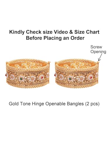 Efulgenz Indian Bridal Wedding Bollywood Big Broad Bracelet Bangle Set - color: Gold, size: 2-6