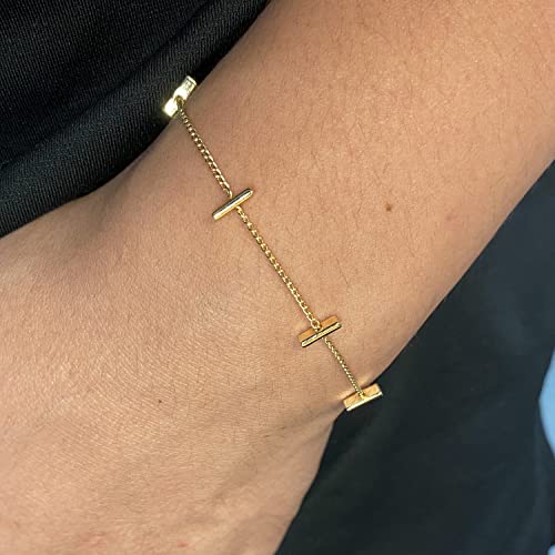 Womens Dainty Gold Chain Bracelet,Simple Layered Chain Bracelets,Beaded Turquoise Bracelet,Charm Crystal Bar,Heart,Karma,Triangle,Pearl Bracelets for Women - color: Bars