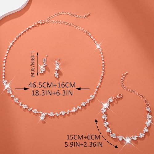 Unicra Bride Crystal Necklace Earrings Set Bridal Wedding Jewelry Sets Rhinestone Choker Necklace Costume Jewelry Set for Women and Brides - color: Rose Gold Necklace Bracelet Earrings