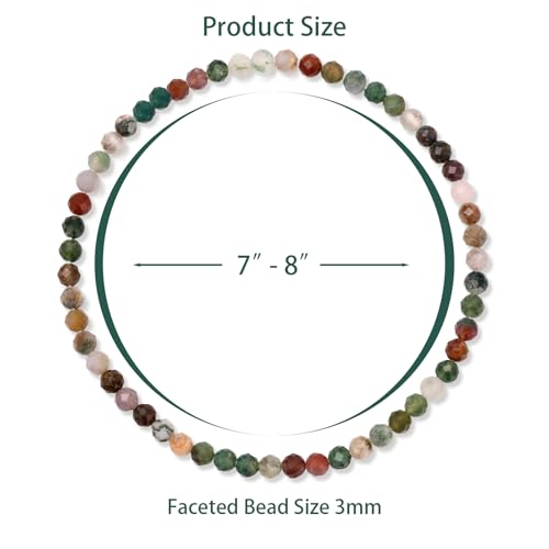 Healing Crystal Bracelet Clear Quartz Faceted Beaded Bracelets for Women Men 3mm Natural Stone Adjustable Handmade Stretch Bracelet Reiki Spiritual Jewelry Fashion Gifts - color: Indian Agate