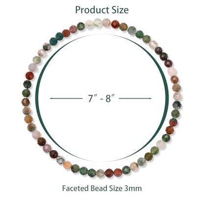 Healing Crystal Bracelet Clear Quartz Faceted Beaded Bracelets for Women Men 3mm Natural Stone Adjustable Handmade Stretch Bracelet Reiki Spiritual Jewelry Fashion Gifts - color: Indian Agate