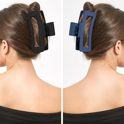XXL Jumbo Rectangle Claw Clips for Thick Hair - Strong Hold Hair Clips | Rectangle Design | Matte Finish | Non Slip | Wide Opening | 2 Pack (Black & Navy) - color: Black & Navy