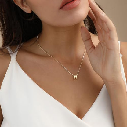 14K Gold Plated Bubble Letter Necklace, Tarnish Free and Waterproof Dainty Initial Necklace for Women, Trendy Personalized Gold Jewelry Gift for Her - color: Gold, style: H