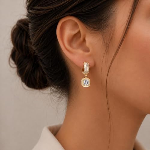 LLWOM Gold Dangle Earrings for Women-Trendy 14K Gold/Silver Plated Cubic Zirconia Huggie Hoop Earrings Teardrop Earrings Lightweight Hypoallergenic Statement Jewelry Gifts for Women - color: CZ-G-Dangle Hoop