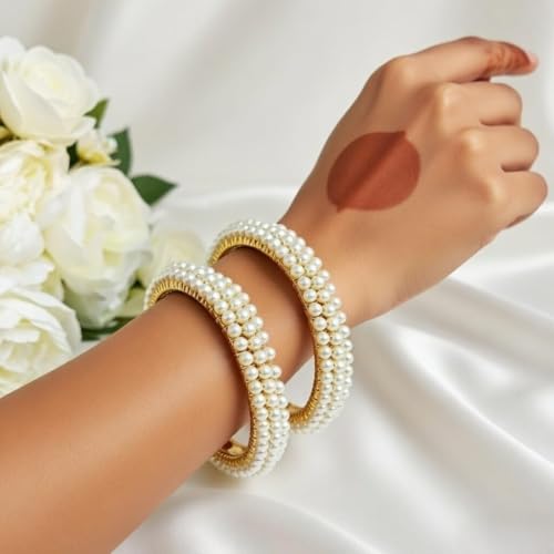 Efulgenz Indian Bollywood Faux Pearl Beaded Bracelet Bangle Bridal Sets - size: 2-10