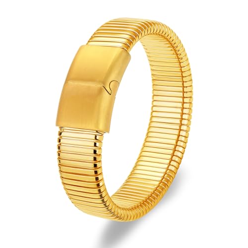Gold Chunky Stretch Snake Chain Bangle Bracelets Stack for Women Trendy, 18K Gold Filled Stainless Steel Stretchy Womens Stackable Wristband Bangles Bracelet Set - style: 1PC 16MM