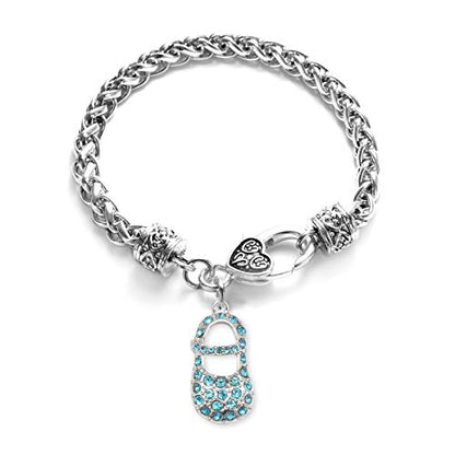 Silver Customized Charm Bracelet with Cubic Zirconia Jewelry - style: Aqua Baby Shoe