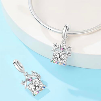 925 Sterling Silver Charms for Bracelets Necklaces Dangle Pendant With 5A Cubic Zirconias Bead Charm for Women DIY Jewelry - style: Couple's Pendant