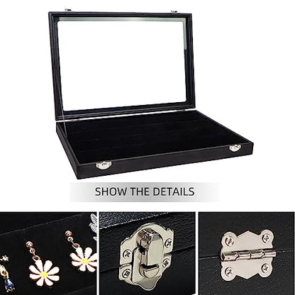 Wudygirl Earring Organizer Leather Jewelry Tray with Lid 13.7"x9.4" Black | 32 Pairs Jewelry Organizer with Velvet Liner, Ideal for Jewelry Storage, Dresser Drawer or Gift, Dustproof Design - style: Earrings Tray