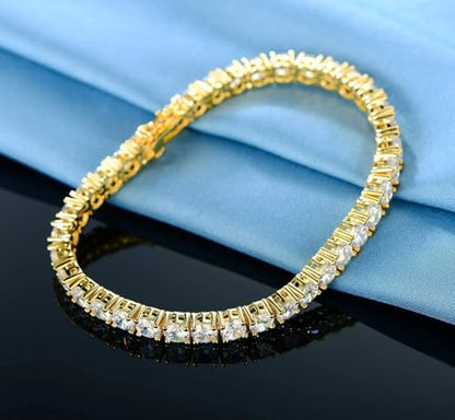 18K Yellow Gold/White Gold Plated Wedding Jewelry Set Tennis Necklace/Bracelet/Earrings Sets Pack of 3 - color: Gold
