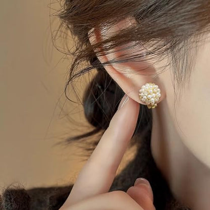 Minimalist Simulated Pearl Zircon Stud Clip on Earrings for Women Non-pierced Clip Earrings Gold Tone