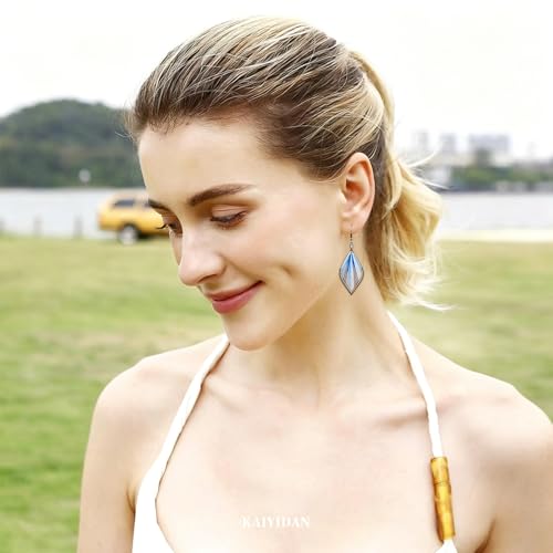 Boho Turquoise Dangle Earrings For Women Trendy,Western Blue Gemstone Drop Earings,Vintage Gothic Ethnic Statement Beach Vacation Long Birthstone Earrings with Leaf Teardrop Turquoise Crystal Tassels,Fashion Jewelry Birthday Gift. - style: A43 Handwoven B
