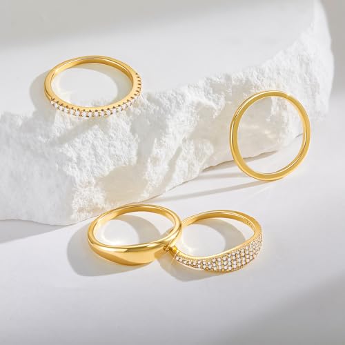Cicy Bell Stackable Rings for Women 18K Gold Plated Non Tarnish Ring Set | Dainty Cubic Zirconia,Promise Wedding Engagement Rings, Statement Thin Rings,Trendy Jewelry Gifts - color: Gold, size: 6