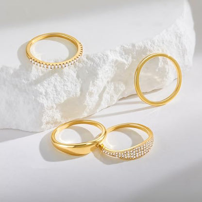Cicy Bell Stackable Rings for Women 18K Gold Plated Non Tarnish Ring Set | Dainty Cubic Zirconia,Promise Wedding Engagement Rings, Statement Thin Rings,Trendy Jewelry Gifts - color: Gold, size: 6