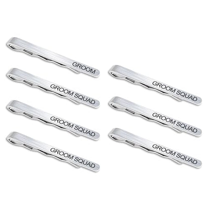 LADY & HOME Tie Clips for Men, Stainless Steel Tie Bars Gifts for Groom, Groomsmen, Father of Groom, Father of Bride, Brother of Bride - style: C:1 GROOM + 6 GROOM SQUAD
