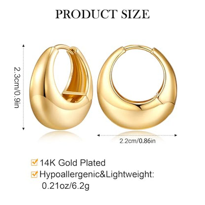 Chunky Hoop Earrings for Women 14K Gold Plated Small Huggie Hoops Lightweight Hypoallergenic Jewelry Gift - style: Simple Hoop-gold 22mm