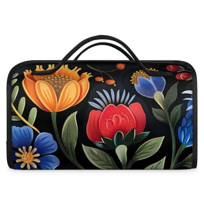 Boho Flower Hanging Roll Up Cosmetic Bag with 4 Removable Storage Bags Waterproof Foldable Toiletry Kit for Women - color: Multicolor 19