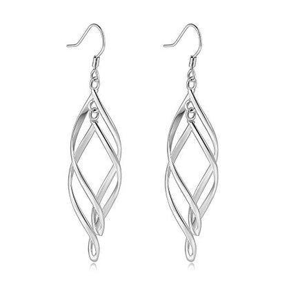 Linear Swirl Wire Earrings For Women dangling Boho Dangle Drop - color: Silver-Linear Swirl Wire Earrings