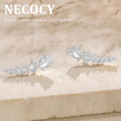 Ear Climber Earrings for Women, 14K Gold Plated/Silver Plated | Crawler Earrings Pierced with Cubic Zirconia, Hypoallergenic Cluster Stud Tragus Conch Daith Cartilage Jewelry Gift for Daily - color: Silver-4