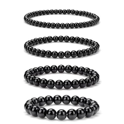 Vinswet 4pcs Beaded Bracelets for Women,Natural Healing Crystal Gemstones Bracelet,Anxiety Stress Relief Bracelet Handmade purple Jewelry Gifts for Women - color: Black Obsidia