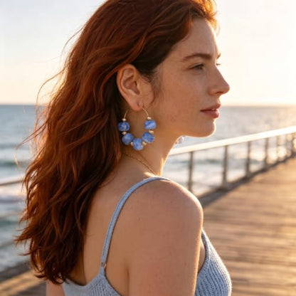 Colorful Beaded Earrings for Women Beaded Hoop Earrings | Chunky Acrylic Resin Boho Statement Drop Earrings Trendy Summer Beach Jewelry Accessories Gifts - color: Blue