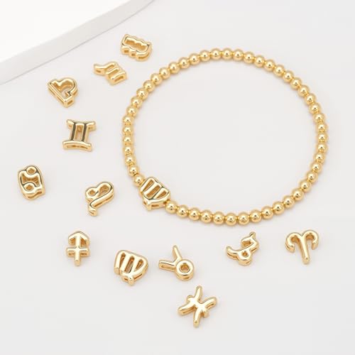 Gold 12 Constellations Bracelets for Women, 18K Gold Plated Beaded Stretch Bubble Bracelets Charm Jewelry Bracelet Gifts for Birthday Mother's Day Valentines Christmas - color: Virgo