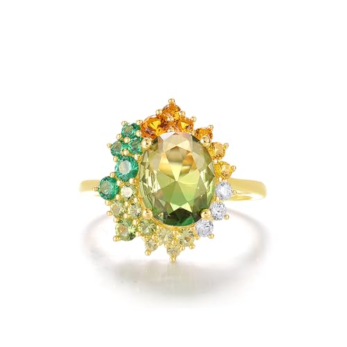 Santuzza Sterling Silver Gemstone Flower Ring for Women - color: [A]Sunflower-Green