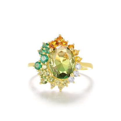 Santuzza Sterling Silver Gemstone Flower Ring for Women - color: [A]Sunflower-Green
