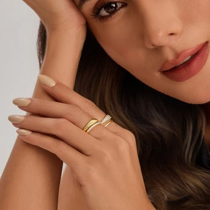 Cicy Bell Stackable Rings for Women 18K Gold Plated Non Tarnish Ring Set | Dainty Cubic Zirconia,Promise Wedding Engagement Rings, Statement Thin Rings,Trendy Jewelry Gifts - color: Gold, size: 8