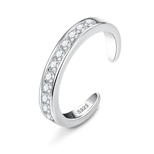 MILACOLATO Toe Rings for Women 925 Sterling Silver Adjustable Toe Ring | Adjustable Open Band Toe Rings, Hypoallergenic Ring for Sensitive Skin, Non Tarnished Waterproof Summer Beach Foot Jewelry - color: CZ