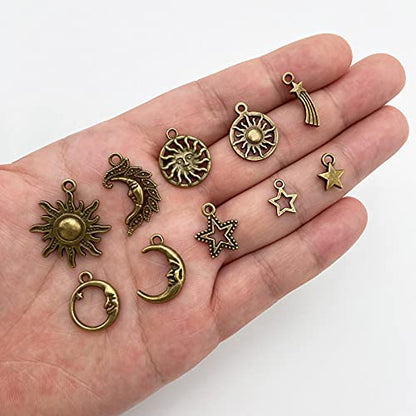 Jongdari Mixed Sun Moon Star Charm, Wholesale Jewelry Charms Craft Supplies, Celestial Charms Pendants for Jewelry Making and DIY Necklace Bracelet