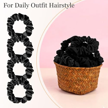 Satin Scrunchies for Women – 8PCS Blush & Brown Silk Hair Ties Set – No Crease, Frizz-Free, Gentle Elastic Hair Bands, Soft & Stylish Everyday Hair Accessories Gifts - color: Small-Black