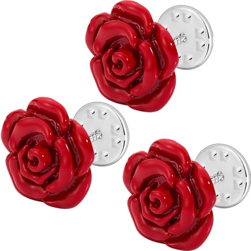 Rose Flower Brooch Pins for Women Men, Fashion Brooches and Pins for Women Lapel Pin for Men Suits Elegant Red Flower Brooches for Christmas Valentine Wedding Birthday Party Gift - style: 3 Pcs