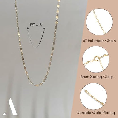 Annika Bella Choker Necklace, Gold Chain for Women, Length 13-16 Inches, Minimalist Necklaces for Women, Lace/Link/Tubes/Dotted Chain Chokers. - style: Lace Chain