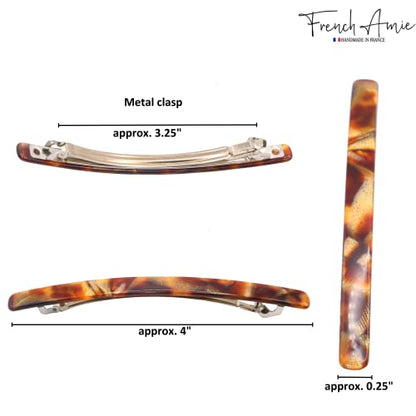 French Amie Long and Thin Caramel Large 4 Inch Hair Clip Barrette | Handmade Automatic Sleek For Women Girls Teens Adults Everyday Style - color: Caramel