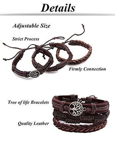 Tornito 15Pcs Braided Leather Bracelet Boho Cuff Wrap String Wood Bead Woven Ethnic Stretch Wristbands Bracelets Set for Men Women Size Adjustable - style: B:15Pcs(Black)