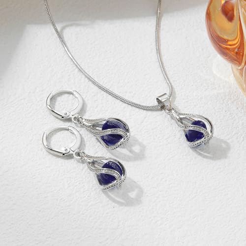 IFKM Silver Jewelry Sets for Women Rhinestone Crystal CZ Bridal Bridesmaid Accessories Necklace Earrings set for Wedding Prom Anniversary Birthday Gifts - color: Purple